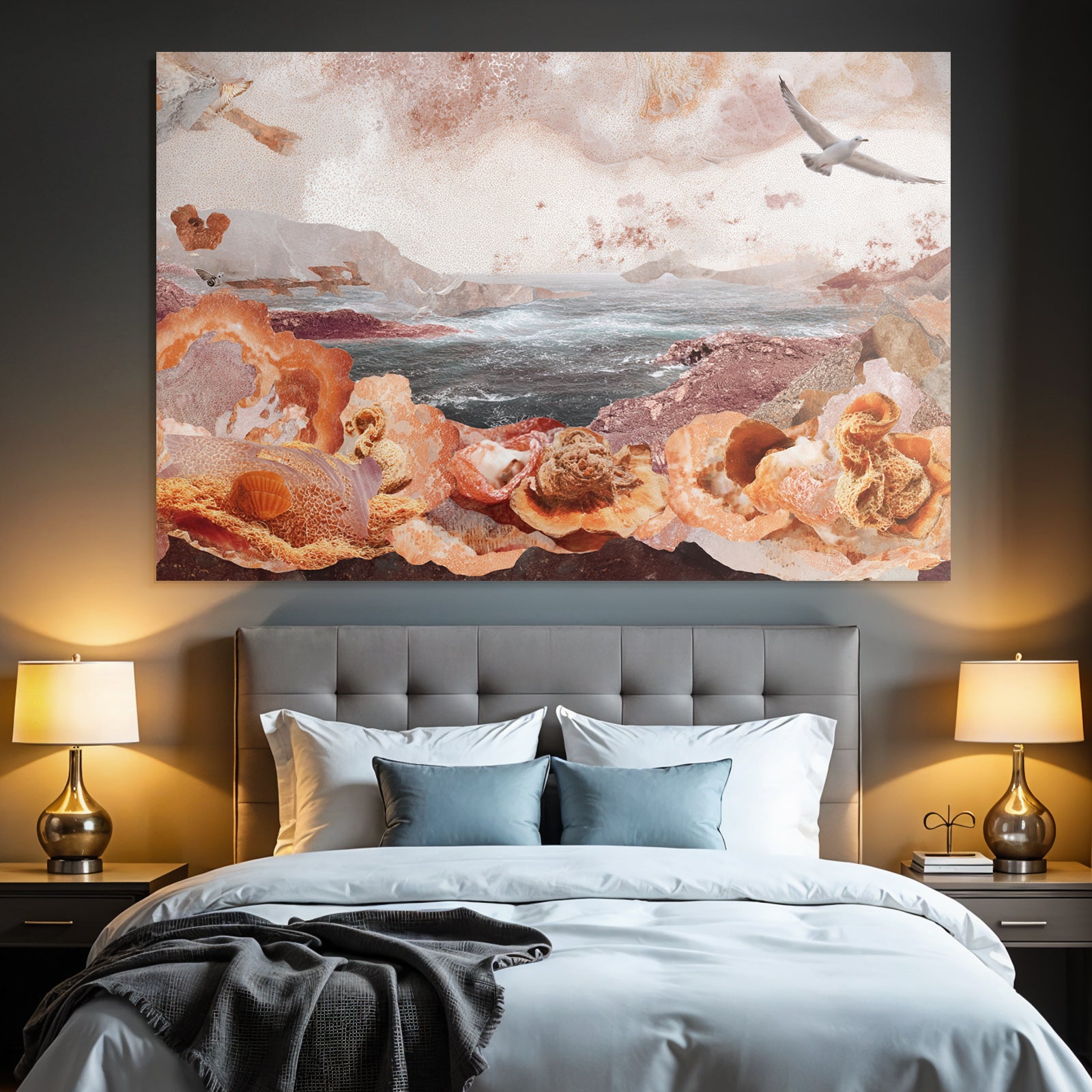 Natur Collage Kuestenlandschaft Gebrochene Wellen Schalen Coral Texturen