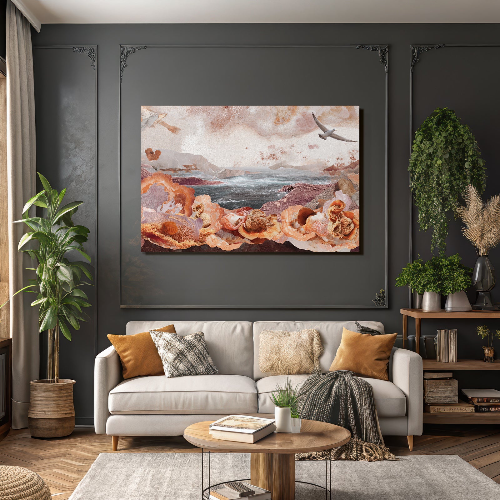 Natur Collage Kuestenlandschaft Gebrochene Wellen Schalen Coral Texturen