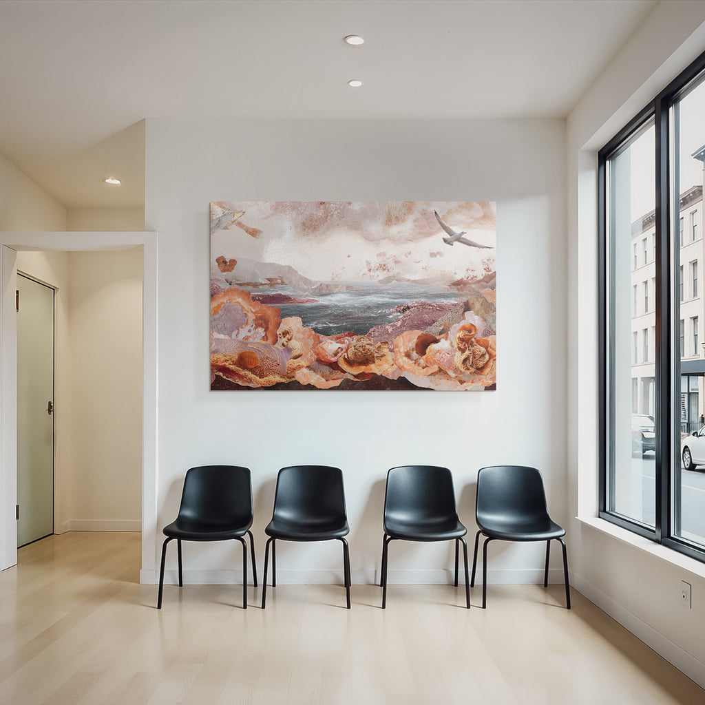 Natur Collage Kuestenlandschaft Gebrochene Wellen Schalen Coral Texturen