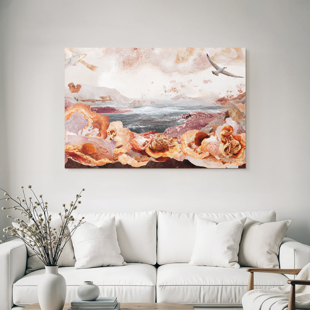 Natur Collage Kuestenlandschaft Gebrochene Wellen Schalen Coral Texturen