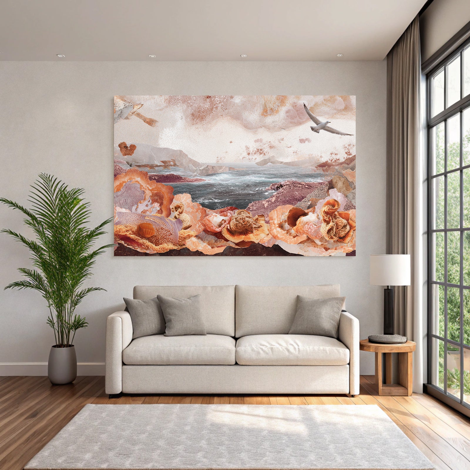 Natur Collage Kuestenlandschaft Gebrochene Wellen Schalen Coral Texturen