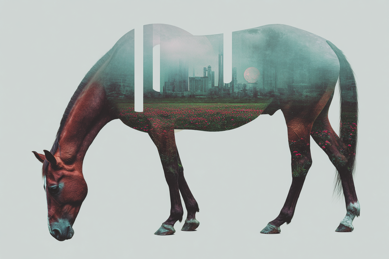 Pferd Doppelte Ueberlagerung Natur Und Stadtlandschaft | Collagen | Kunstgattungen