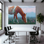 Pferd Mit Blumen Im Feld Im Fantasievollen Kunststil Mystische Atmosphaere