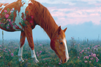 Pferd Mit Blumen Im Feld Im Fantasievollen Kunststil Mystische Atmosphaere | Collagen | Kunstgattungen