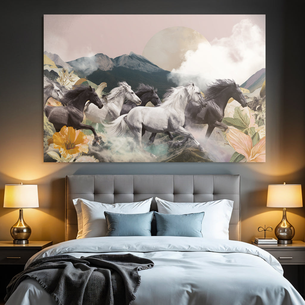 Pferde Im Szenischen Landschaft Collage Pastellfarben