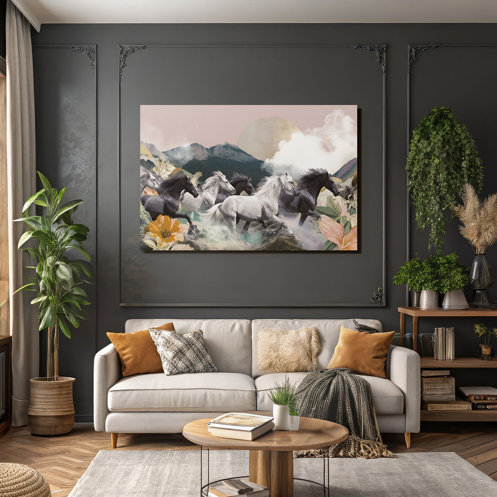 Pferde Im Szenischen Landschaft Collage Pastellfarben