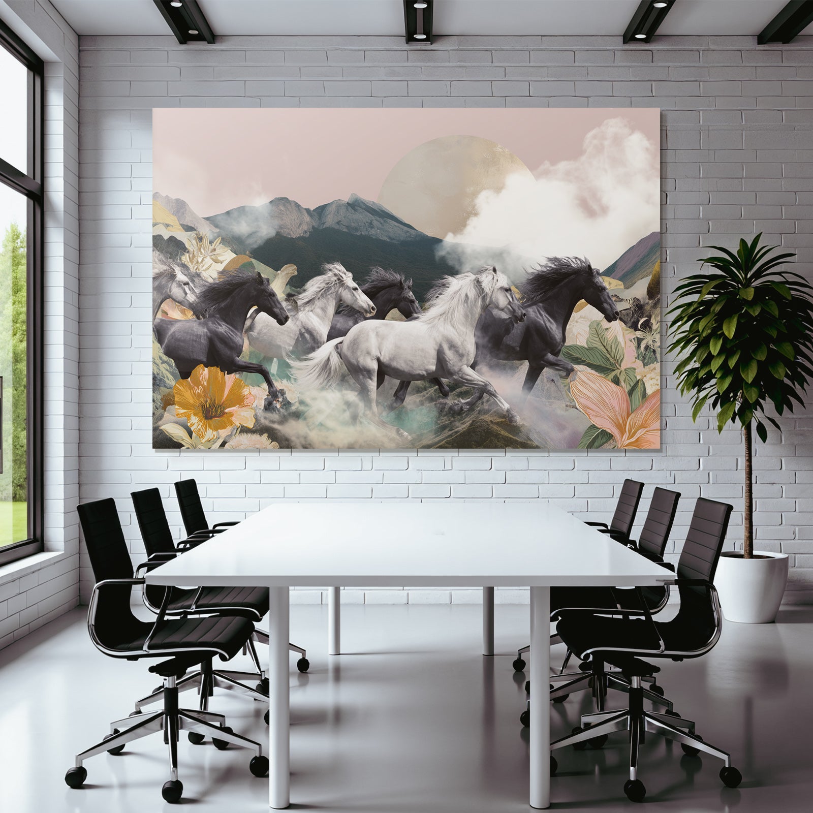 Pferde Im Szenischen Landschaft Collage Pastellfarben
