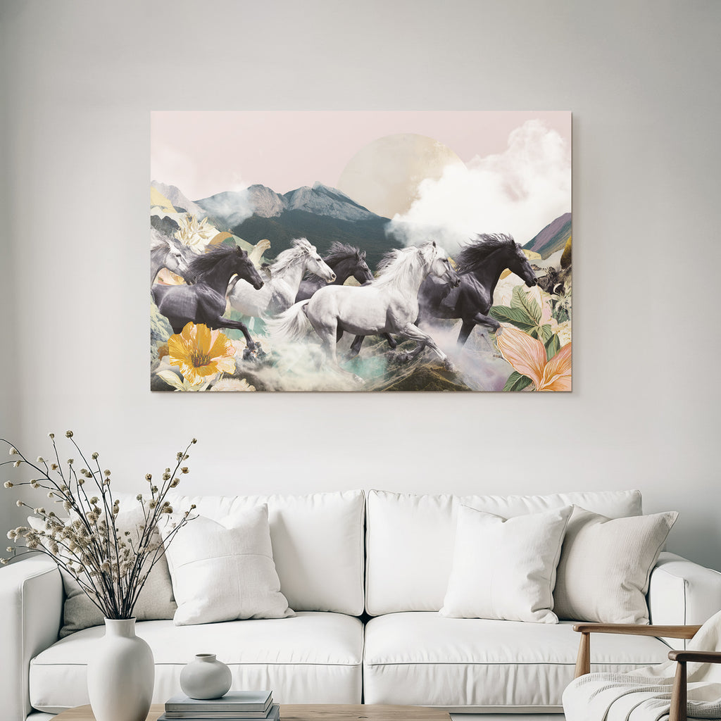 Pferde Im Szenischen Landschaft Collage Pastellfarben