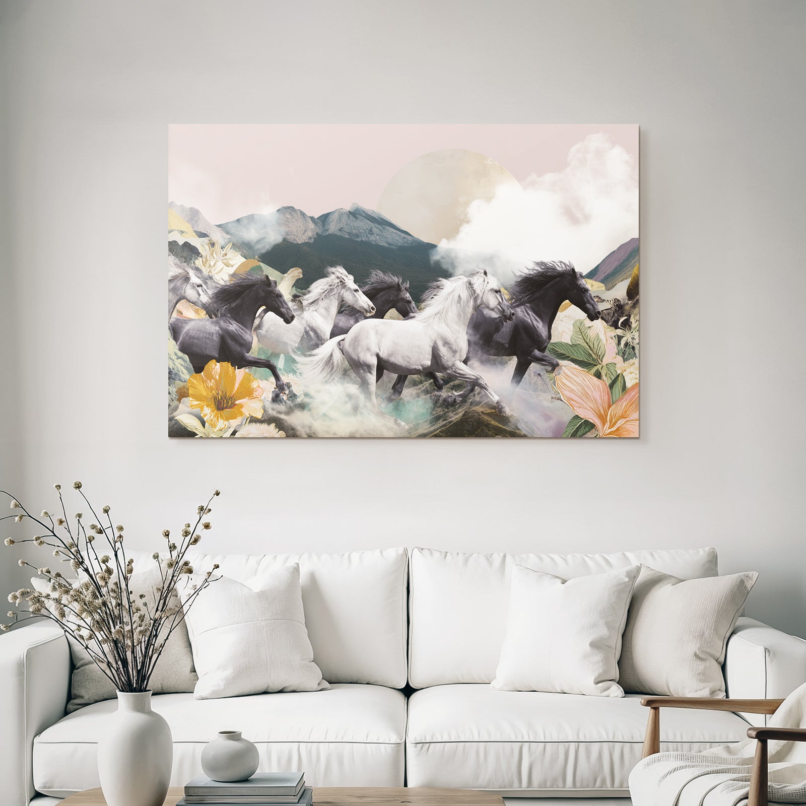 Pferde Im Szenischen Landschaft Collage Pastellfarben