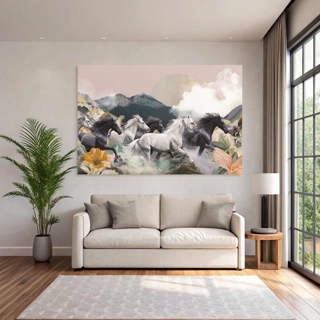 Pferde Im Szenischen Landschaft Collage Pastellfarben