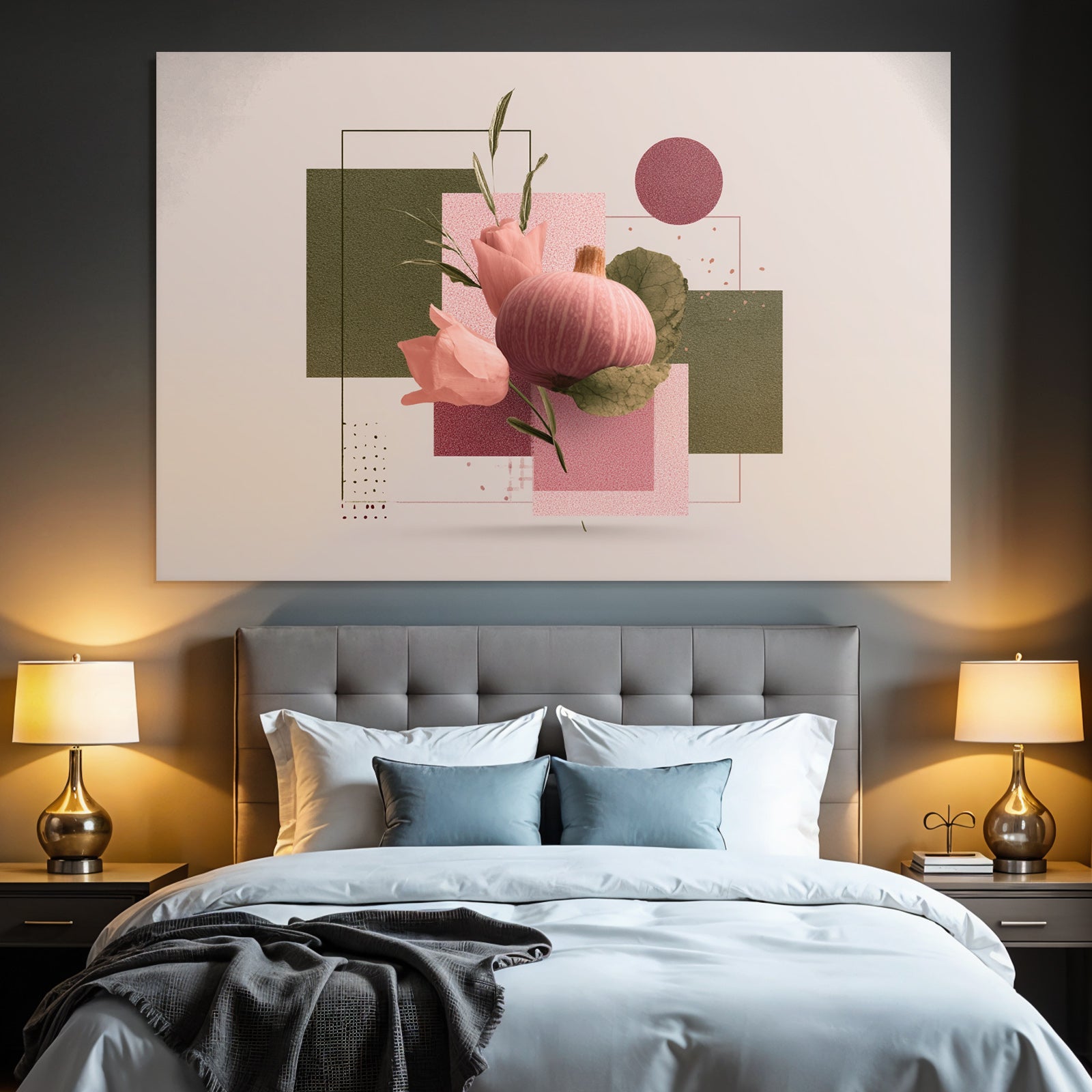 Pink Kuerbis Und Blumen Moderne Kunst Geometrische Hintergrund