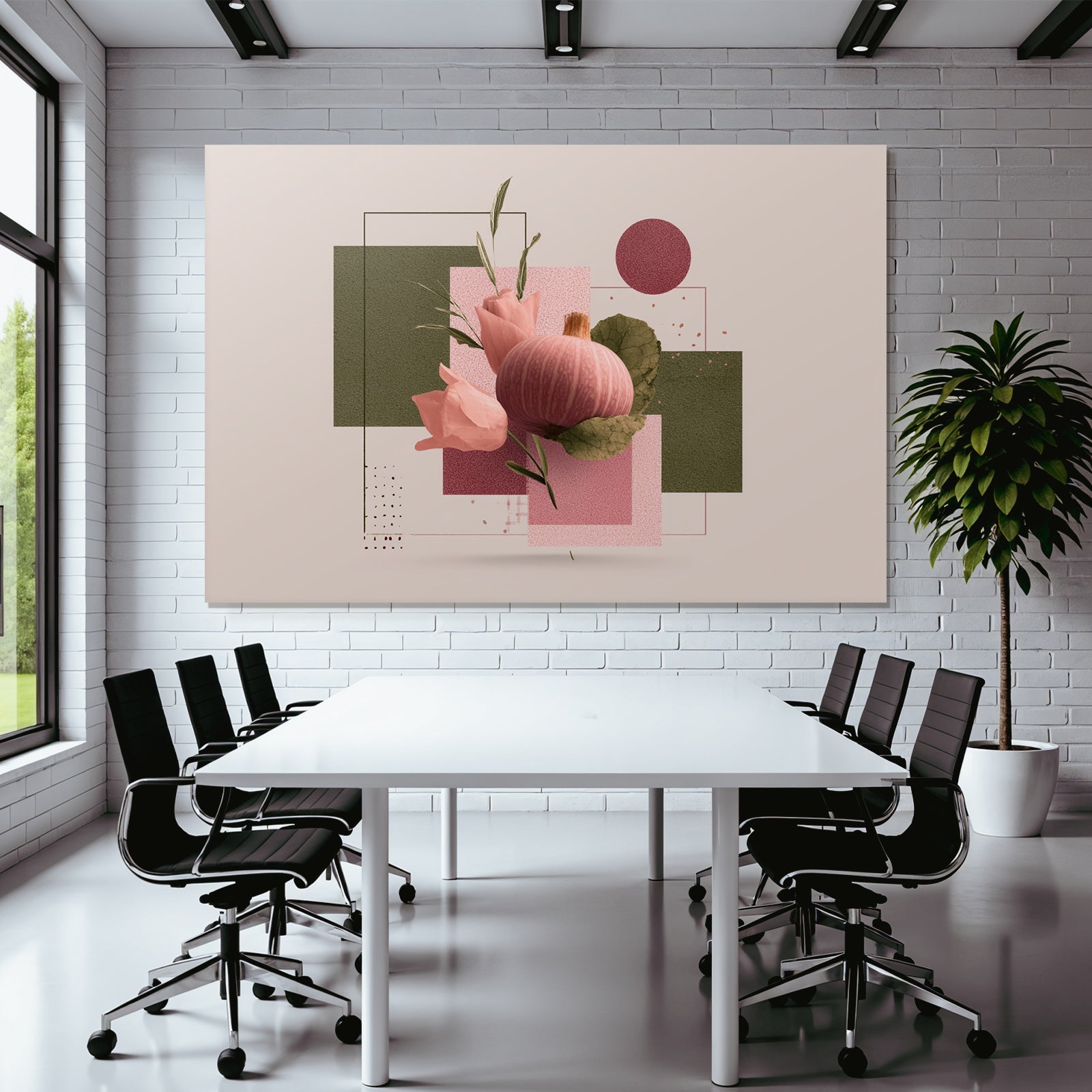 Pink Kuerbis Und Blumen Moderne Kunst Geometrische Hintergrund