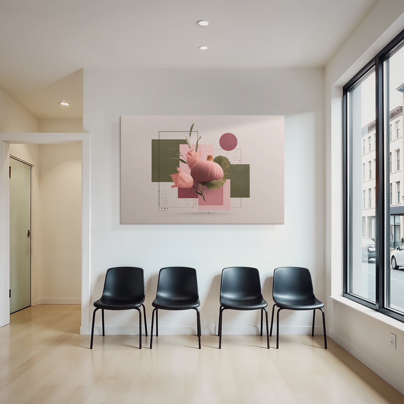 Pink Kuerbis Und Blumen Moderne Kunst Geometrische Hintergrund