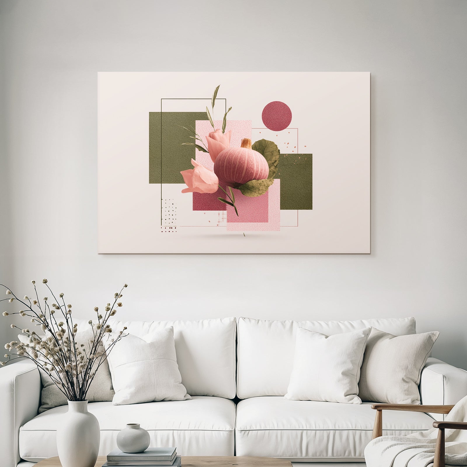 Pink Kuerbis Und Blumen Moderne Kunst Geometrische Hintergrund