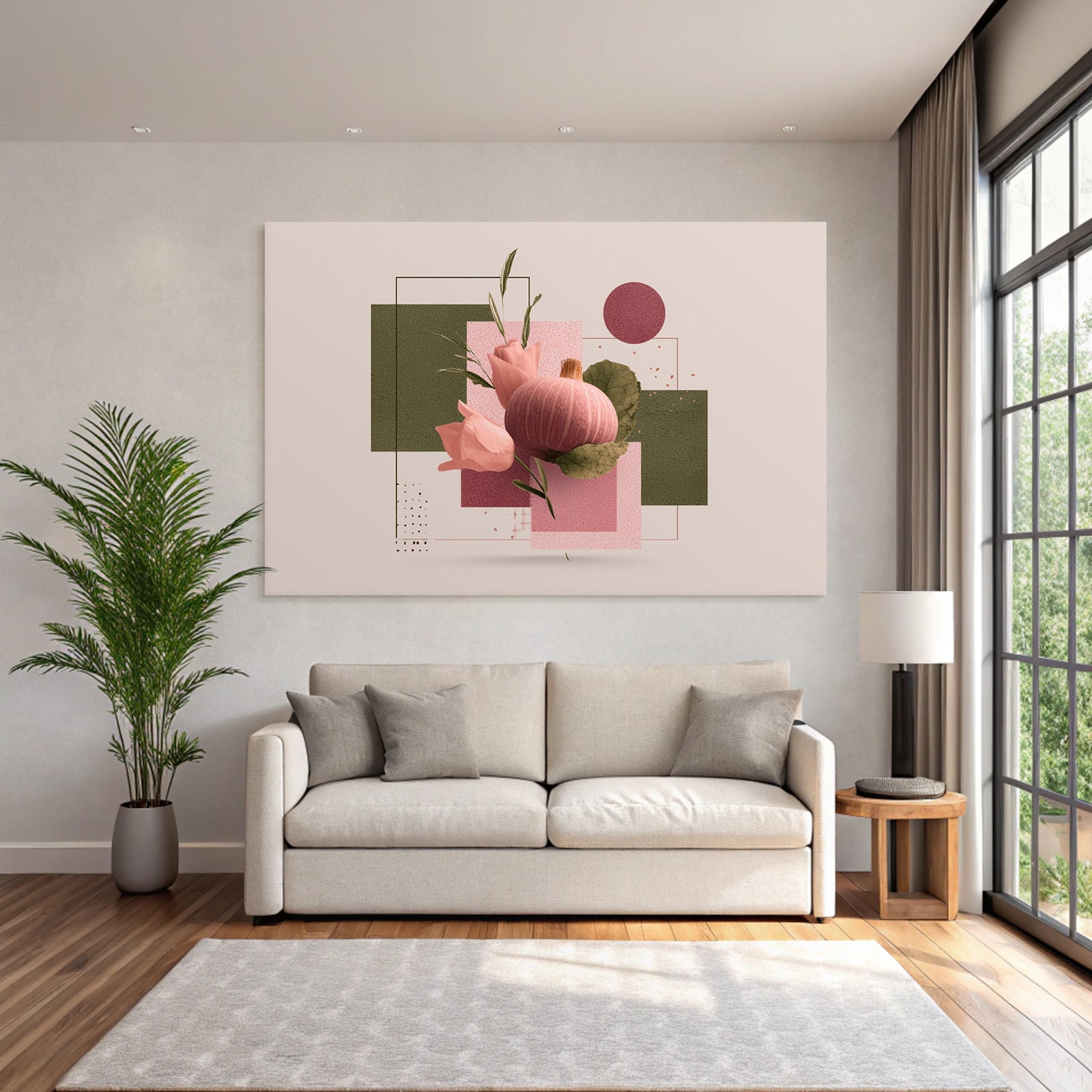 Pink Kuerbis Und Blumen Moderne Kunst Geometrische Hintergrund