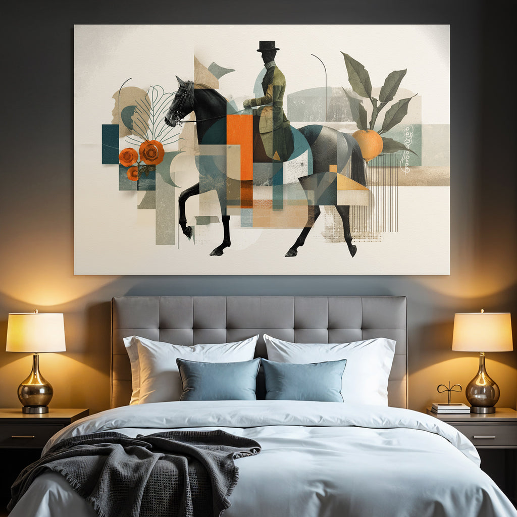 Reiter Auf Pferd Moderne Kunst Abstrakte Formen Botanische Elemente