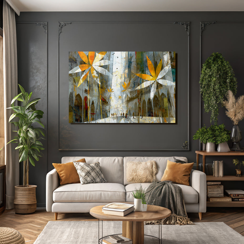 Stadtlandschaft Mit Blumen Natur Und Urbanes Leben Dreamlike Art