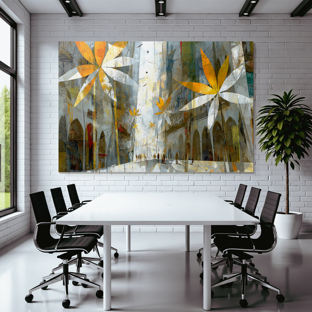 Stadtlandschaft Mit Blumen Natur Und Urbanes Leben Dreamlike Art