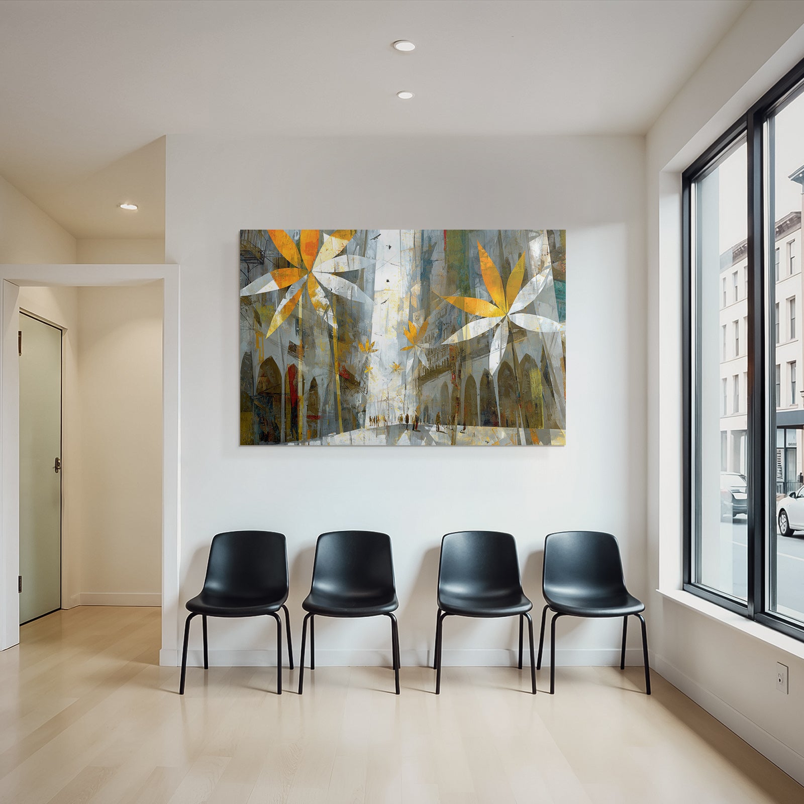 Stadtlandschaft Mit Blumen Natur Und Urbanes Leben Dreamlike Art