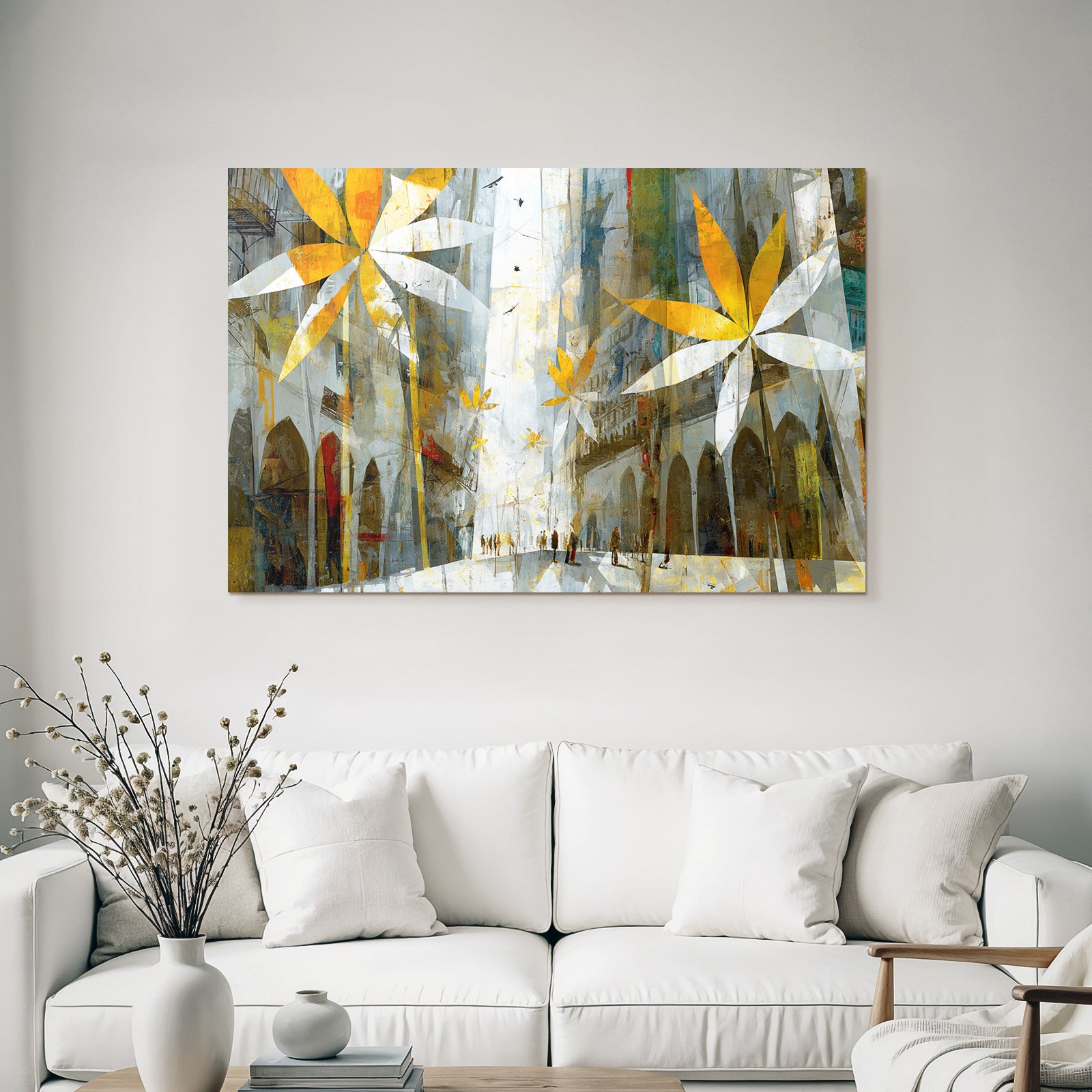Stadtlandschaft Mit Blumen Natur Und Urbanes Leben Dreamlike Art