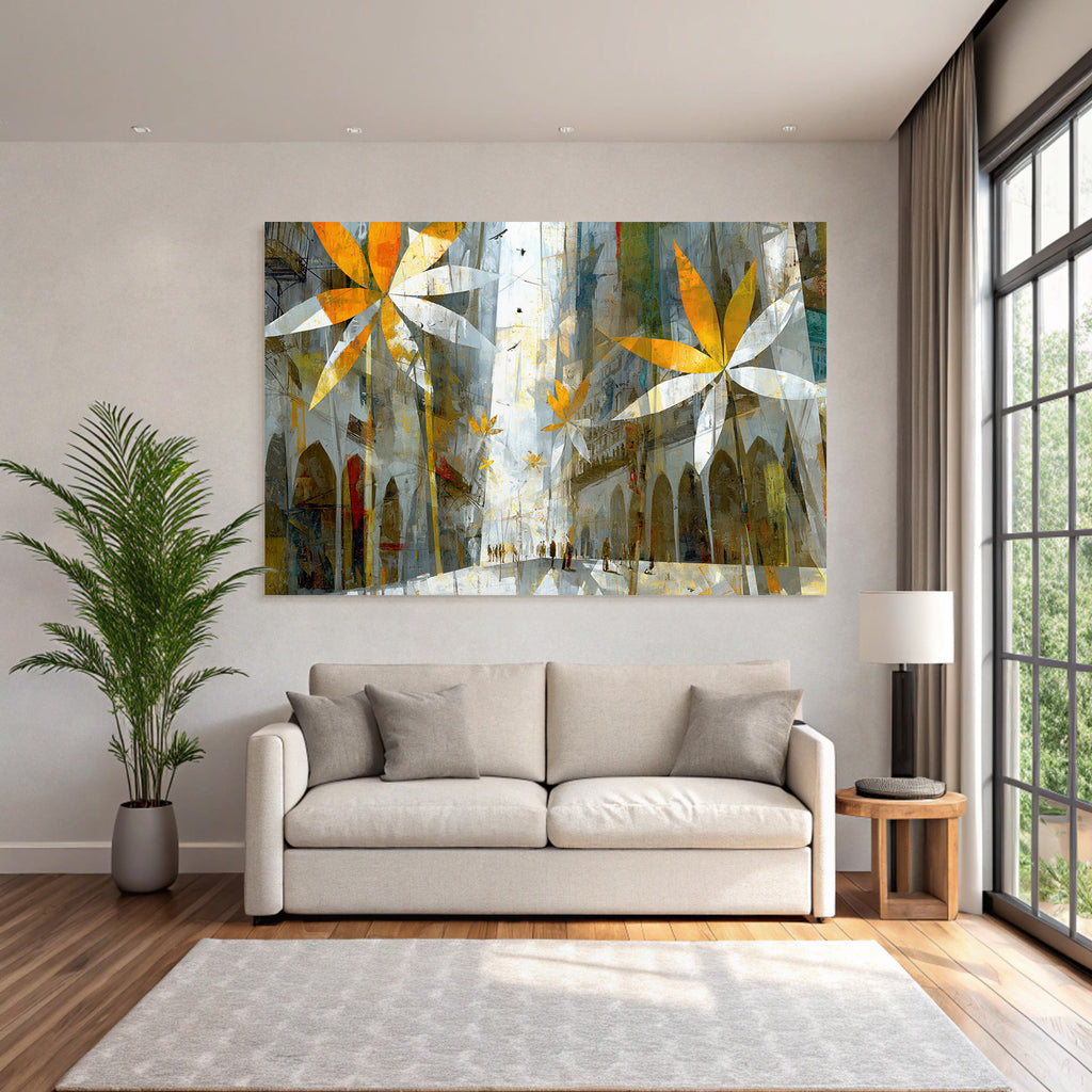 Stadtlandschaft Mit Blumen Natur Und Urbanes Leben Dreamlike Art