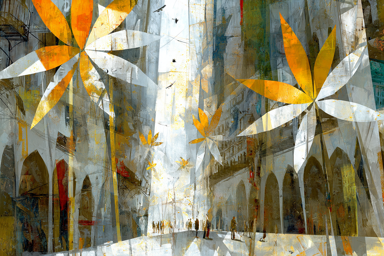 Stadtlandschaft Mit Blumen Natur Und Urbanes Leben Dreamlike Art | Collagen | Kunstgattungen