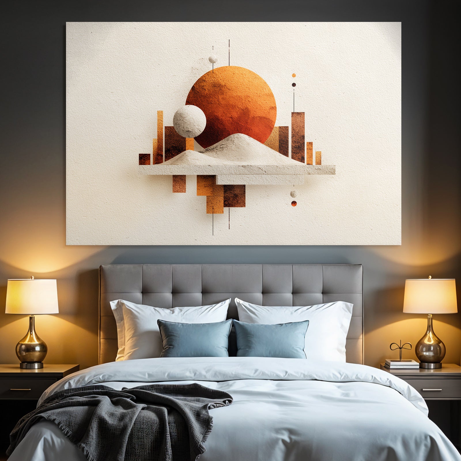 Stylisierte Abstrakte Grafik Geometrische Formen Warme Farben Surrealistische Landschaft