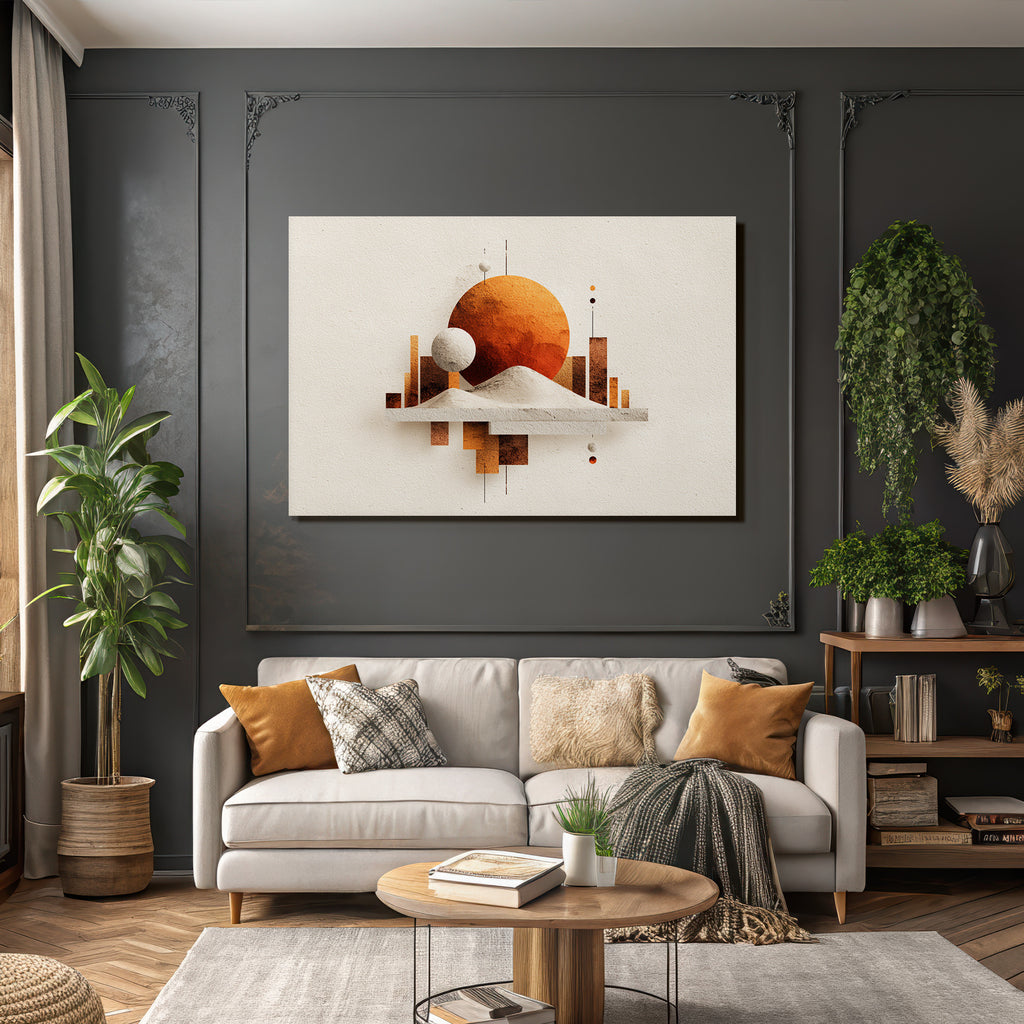 Stylisierte Abstrakte Grafik Geometrische Formen Warme Farben Surrealistische Landschaft