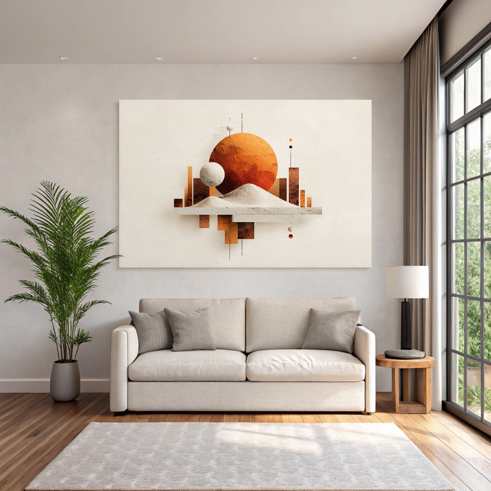 Stylisierte Abstrakte Grafik Geometrische Formen Warme Farben Surrealistische Landschaft