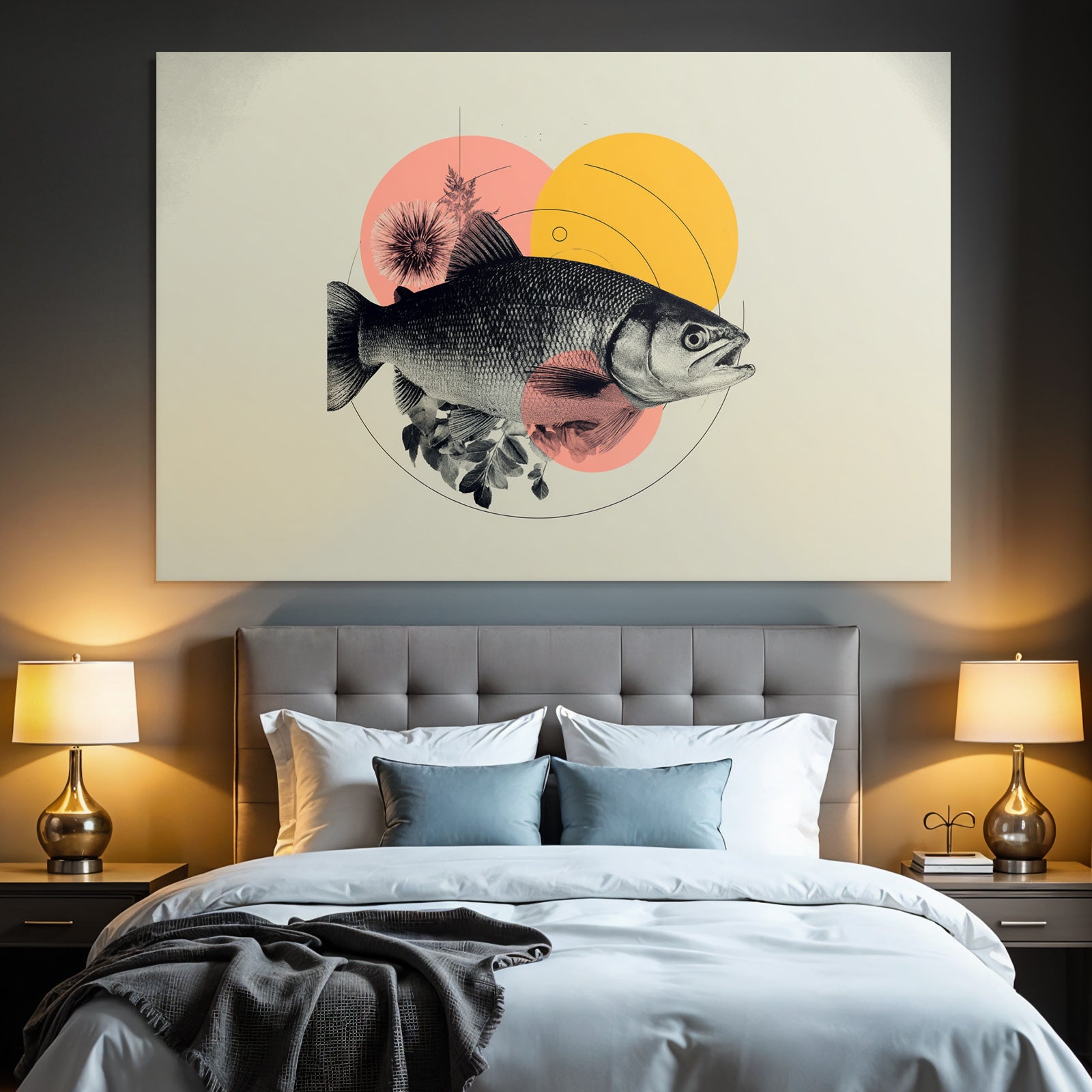 Stylisierte Kuenstlerische Darstellung Eines Fisches Mit Geometrischen Formen