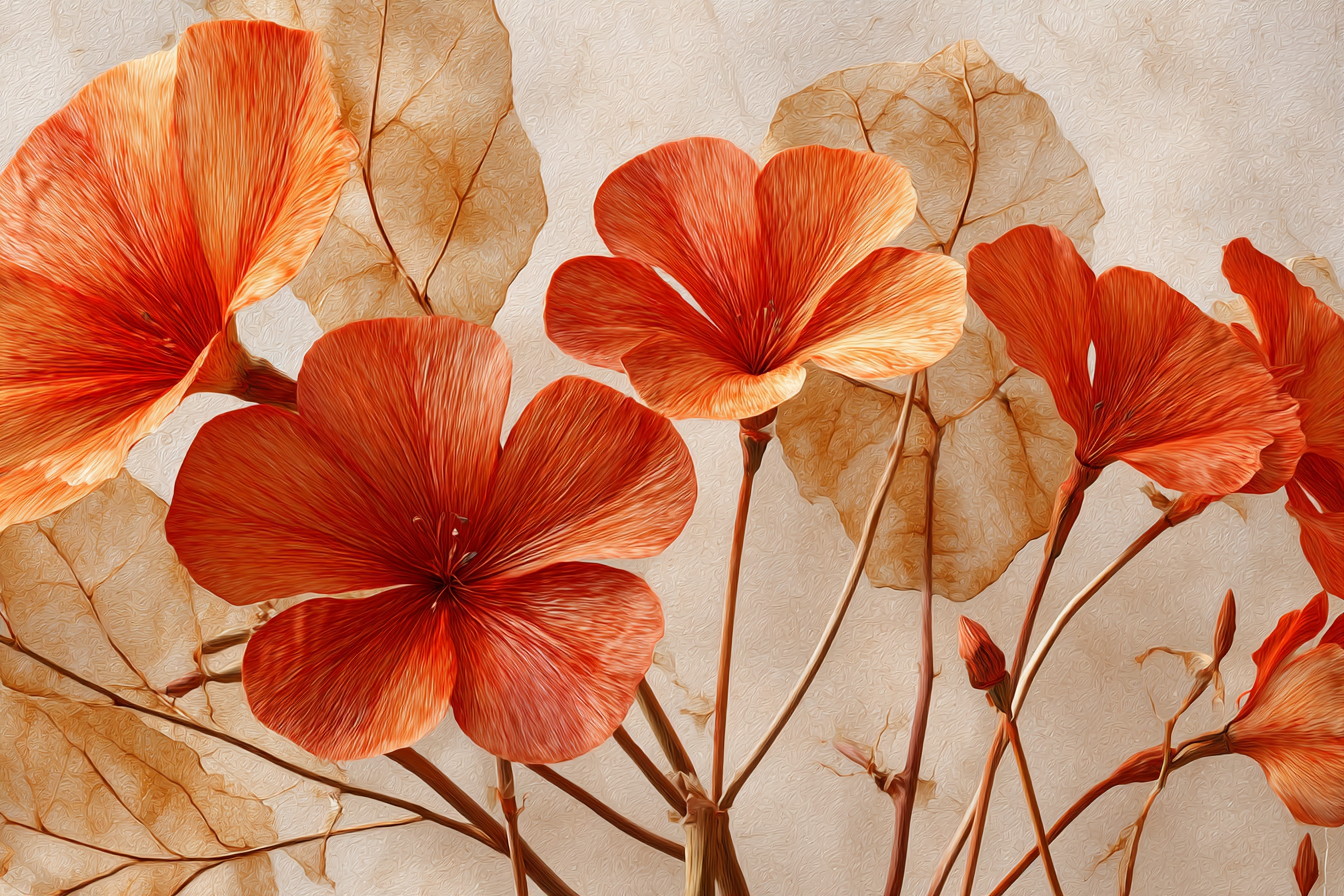 Vibrante Orange Blumen Mit Delikaten Blatter Kunstvolle Darstellung | Collagen | Kunstgattungen