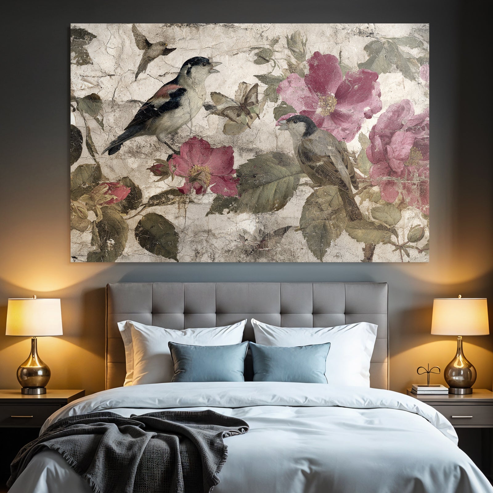 Voegel Und Blumen Botanische Illustration
