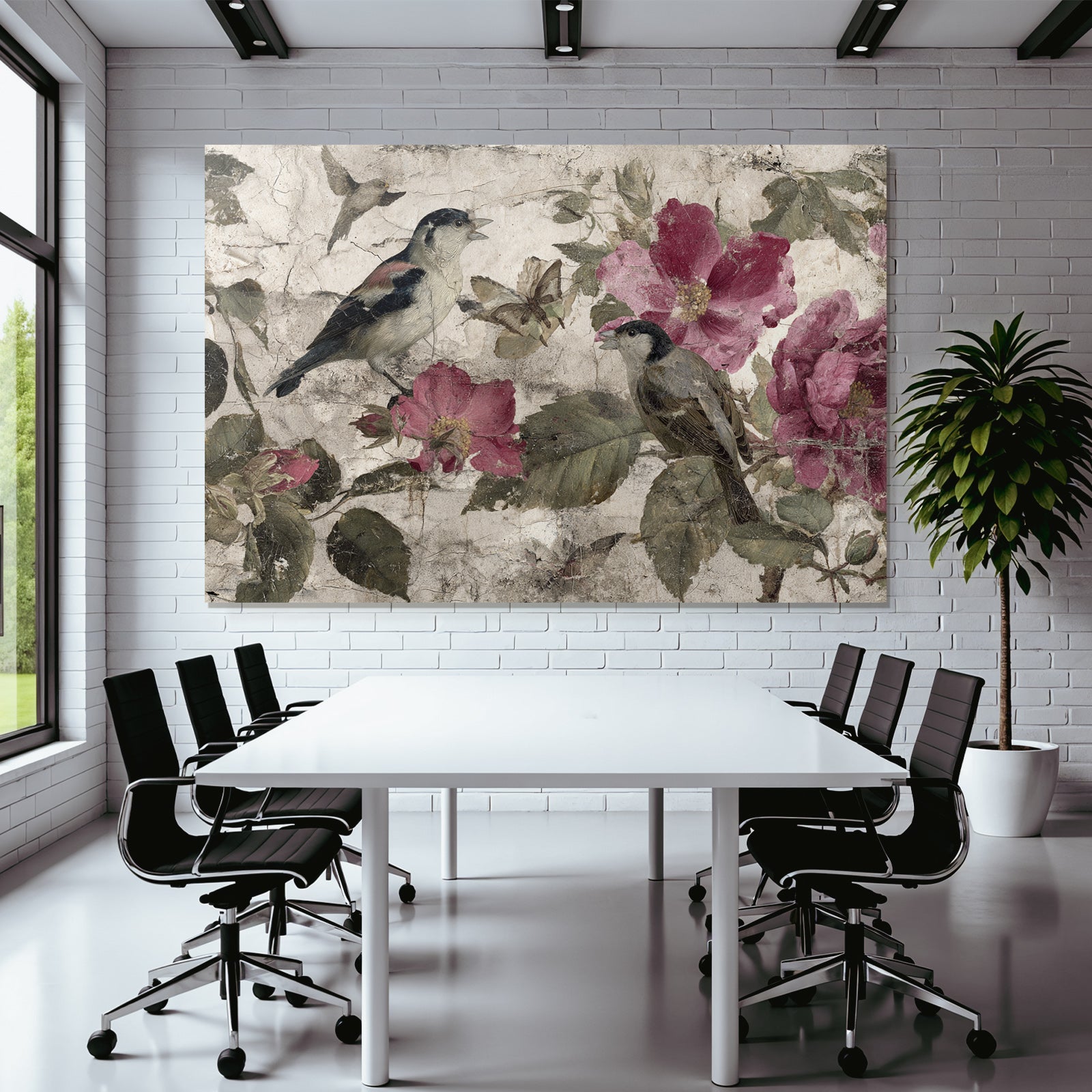 Voegel Und Blumen Botanische Illustration