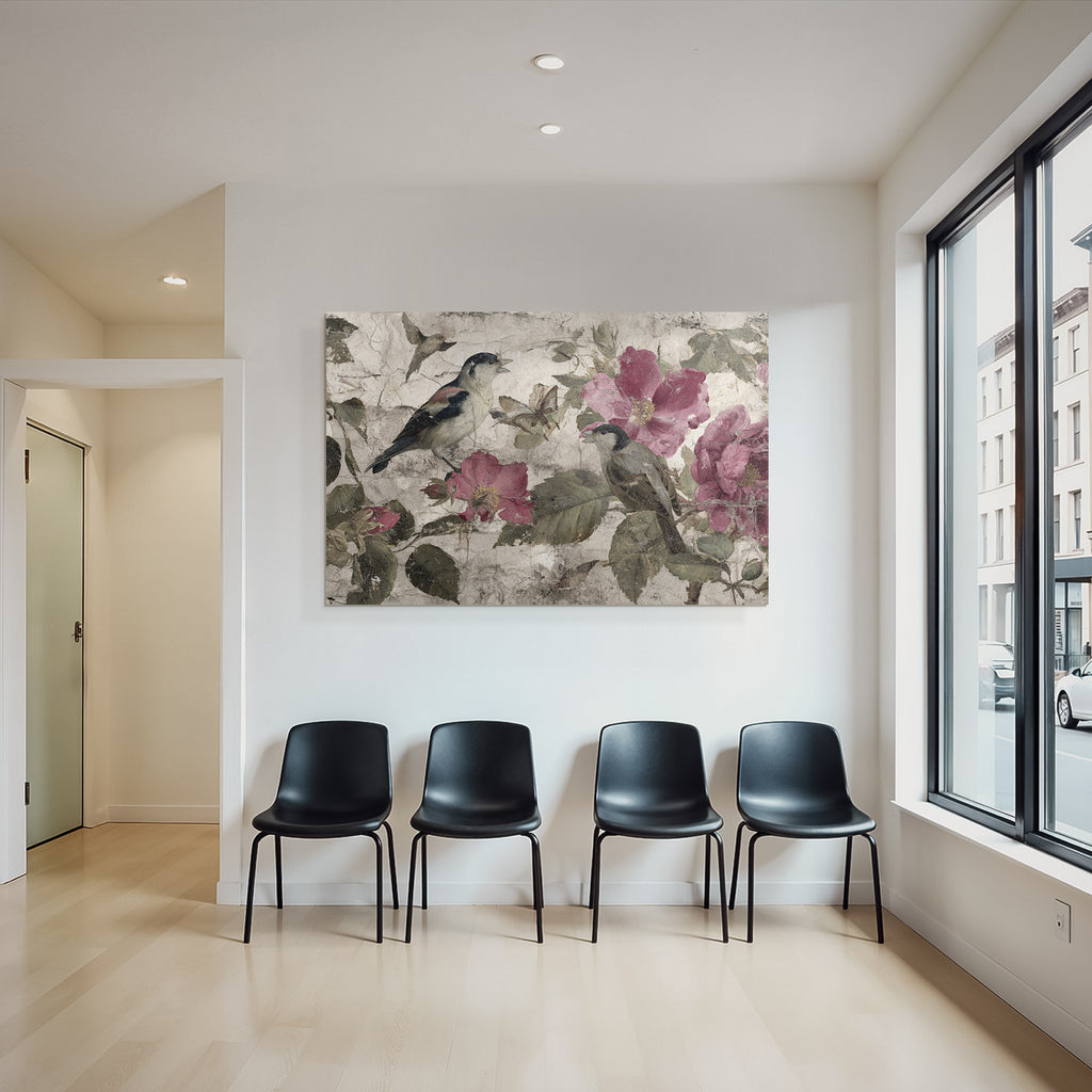 Voegel Und Blumen Botanische Illustration
