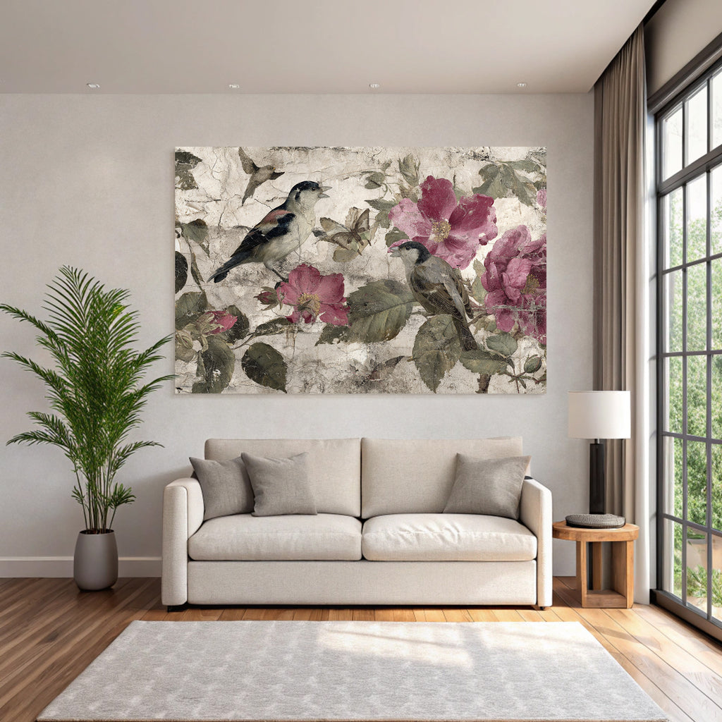 Voegel Und Blumen Botanische Illustration