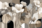 Weisse Cat Mit Blumen Geometrische Formen Abstrakt Design | Collagen | Kunstgattungen