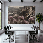 Wolf Oder Coyote Collage Natur Geometrische Formen Blumen