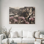 Wolf Oder Coyote Collage Natur Geometrische Formen Blumen