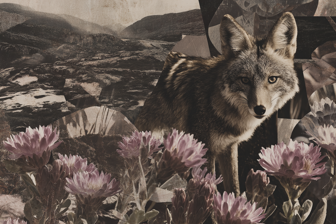 Wolf Oder Coyote Collage Natur Geometrische Formen Blumen | Collagen | Kunstgattungen