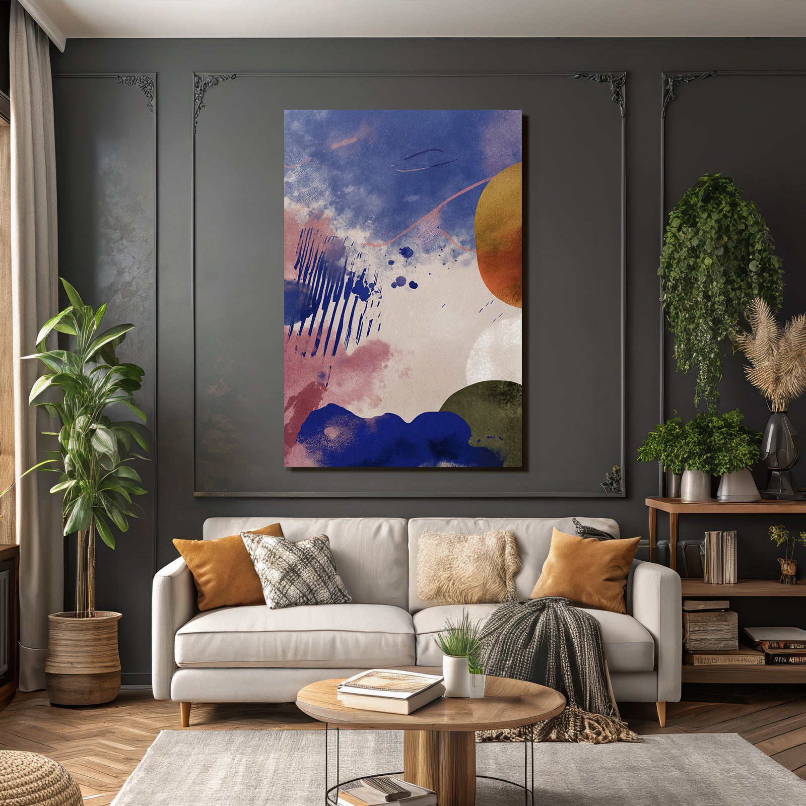 Abstracte Kunst Blaue Rosa Gold Tonformen Muster Texturen