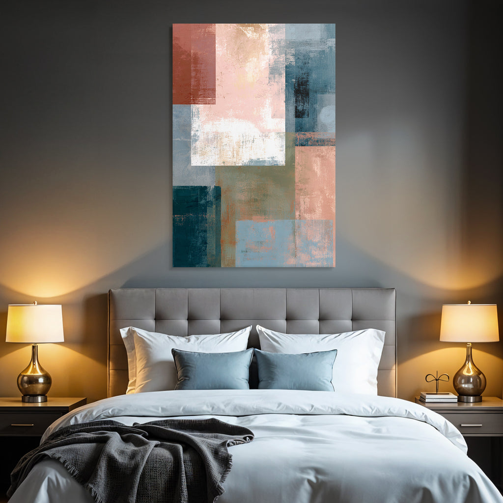 Abstract Art Collage Blue Tones Pink Brown Muted Tones