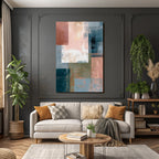 Abstract Art Collage Blue Tones Pink Brown Muted Tones