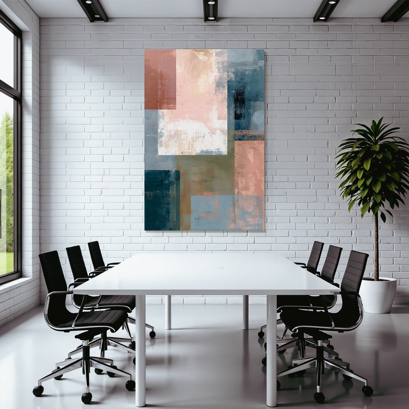 Abstrakte Kunst Collage Blautoene Rosa Braun Muted Tonen