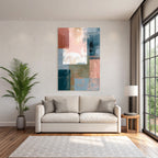 Abstract Art Collage Blue Tones Pink Brown Muted Tones