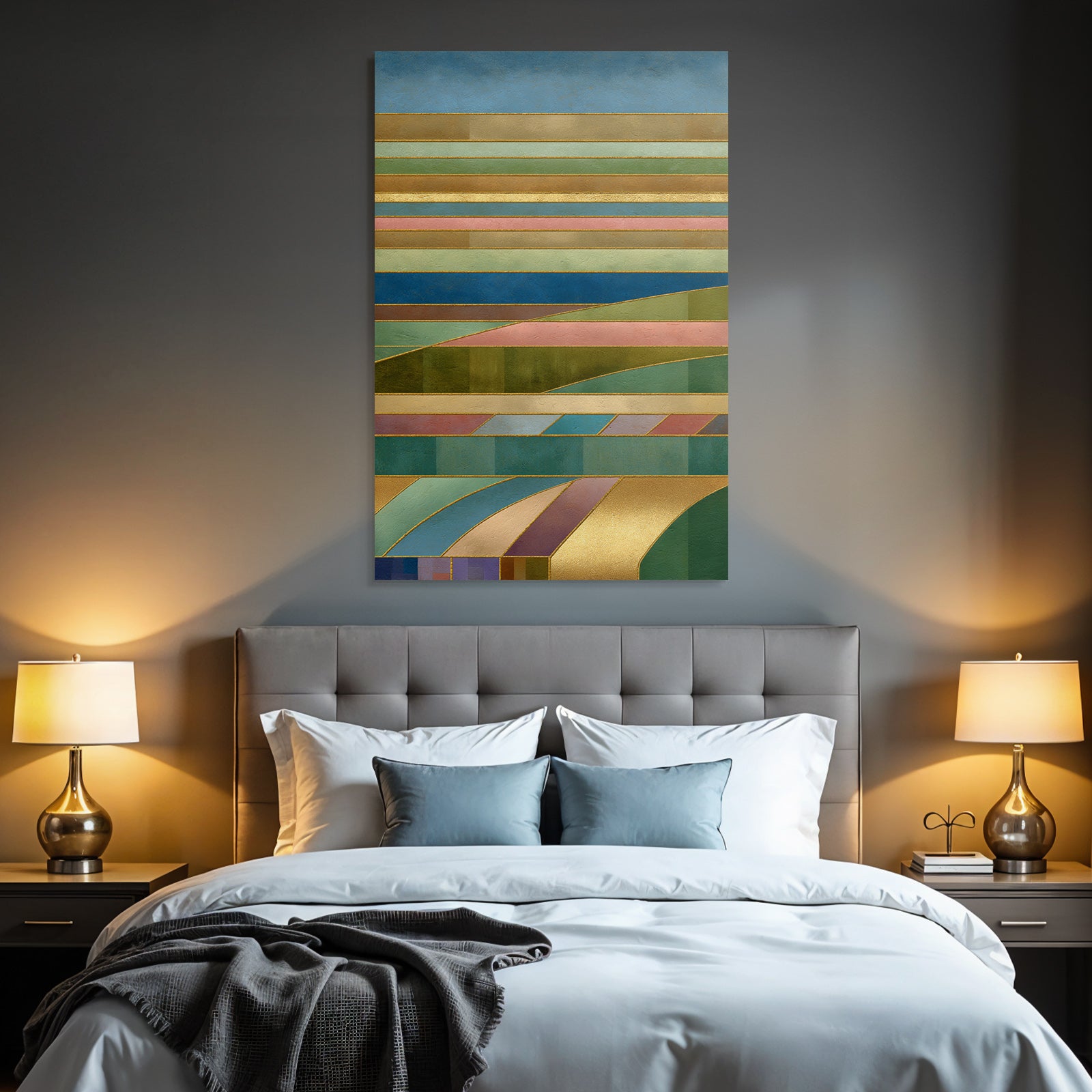 Abstrakte Kunst Mit Geometrischen Formen Bunten Baendern Und Stilisierter Natur