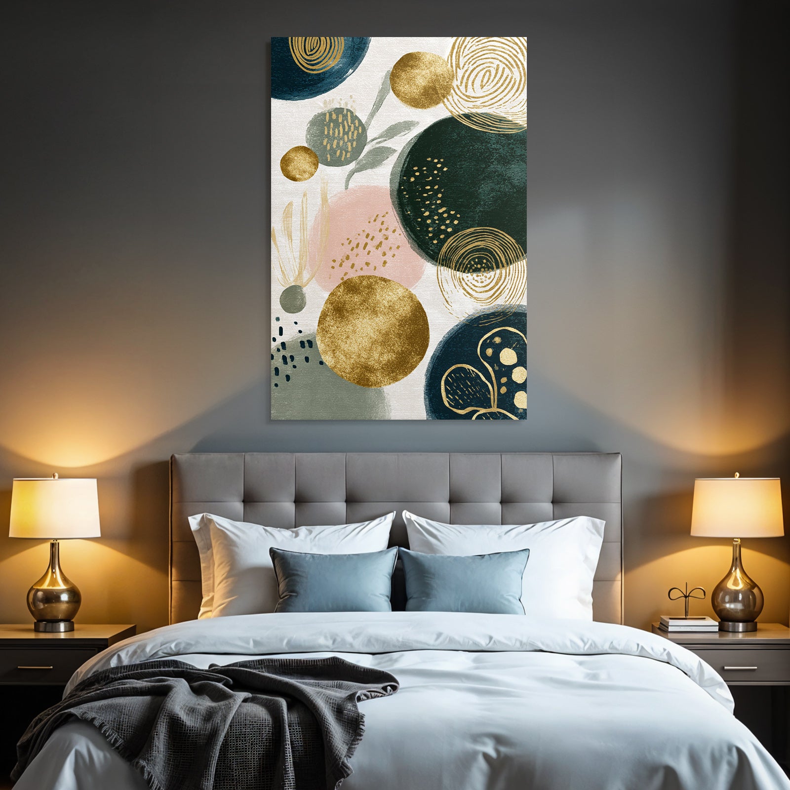 Abstraktes Design Kreise Gold Dunkelgruen Pastellfarben