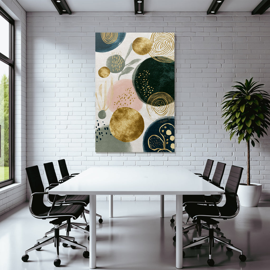 Abstract design circles gold dark green pastel colors