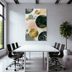 Abstract design circles gold dark green pastel colors