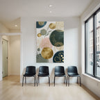 Abstract design circles gold dark green pastel colors