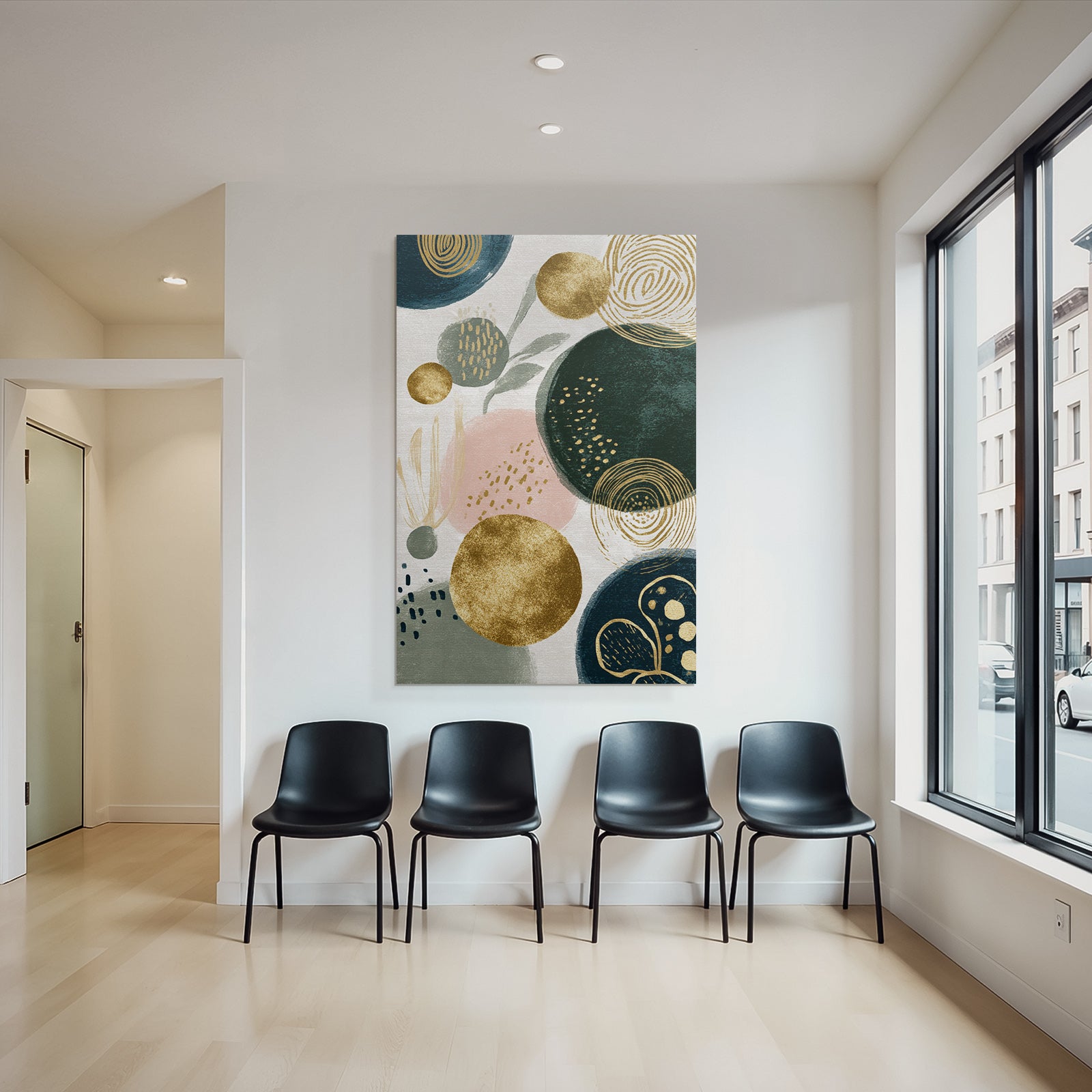 Abstraktes Design Kreise Gold Dunkelgruen Pastellfarben